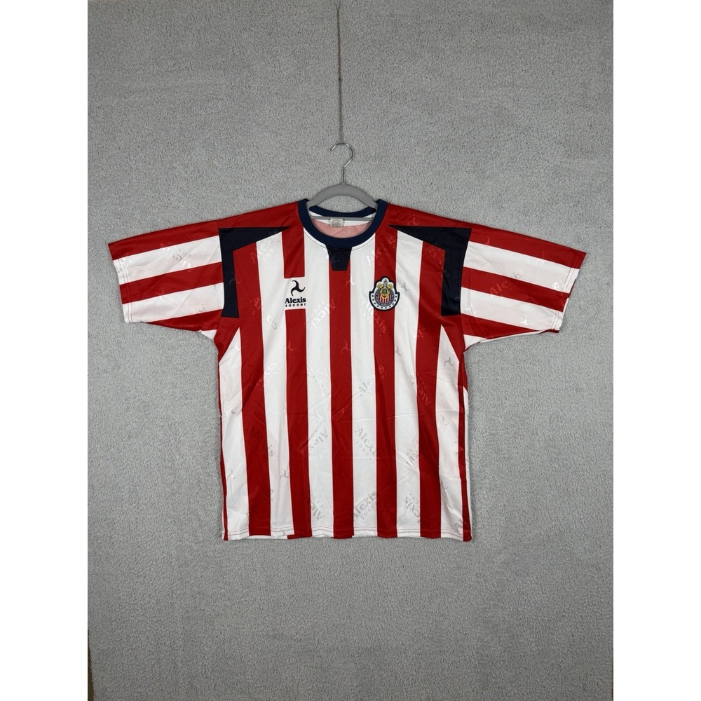 Vintage Alexis Soccer Chivas Guadalajara Jersey Red White Striped‎ L Mens